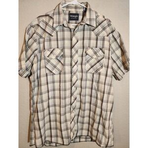 Wrangler Men's Pearl Snap Western Shirt,  Size XLT, Tan Plaid, Short Sleeve